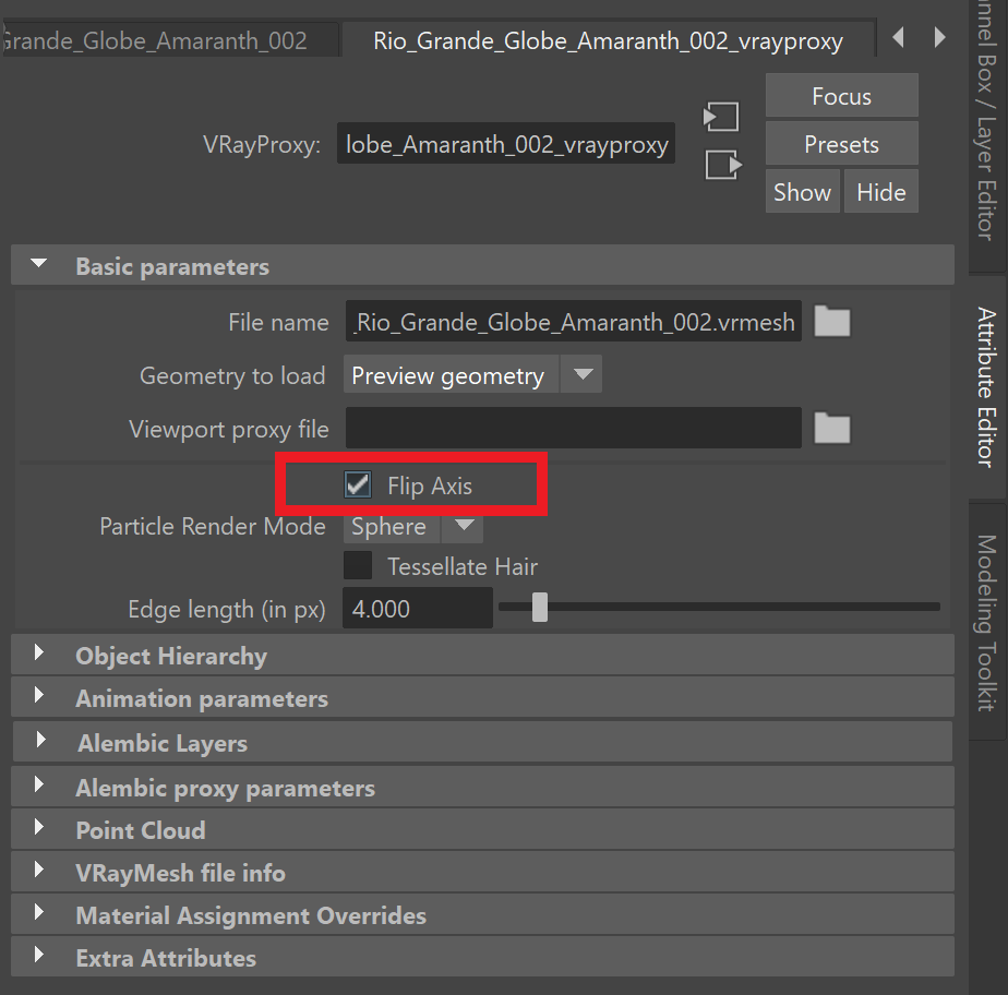 V-Ray for Maya > Advanced Surface Scattering > maya2024_62010_scatter_edgeTrimming_proxySetting_flipAxis_option.png
