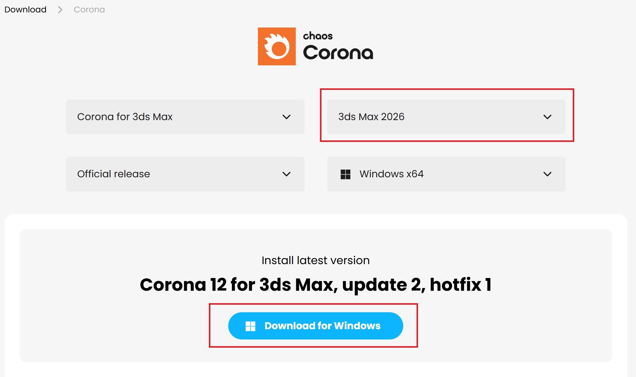 Corona for 3ds Max > Activating Corona Trial > Corona_Trial_ChoosePlatform_highlight.jpg