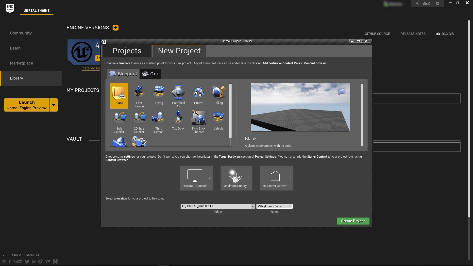 V-Ray for Unreal > Intro Importing .vrscene QuickStart > QS_ 2.1_UnrealCreateProject.jpg
