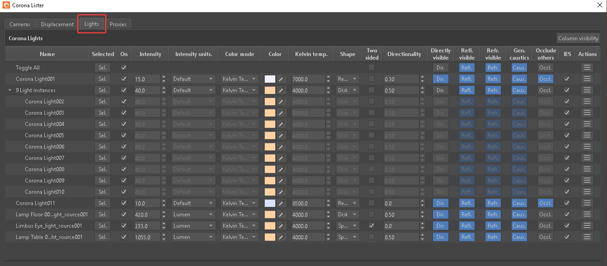 Corona for 3ds Max > Corona Lister > Corona 10_Corona Lister Scene_2_CoronaLister_Lights Tab.jpg