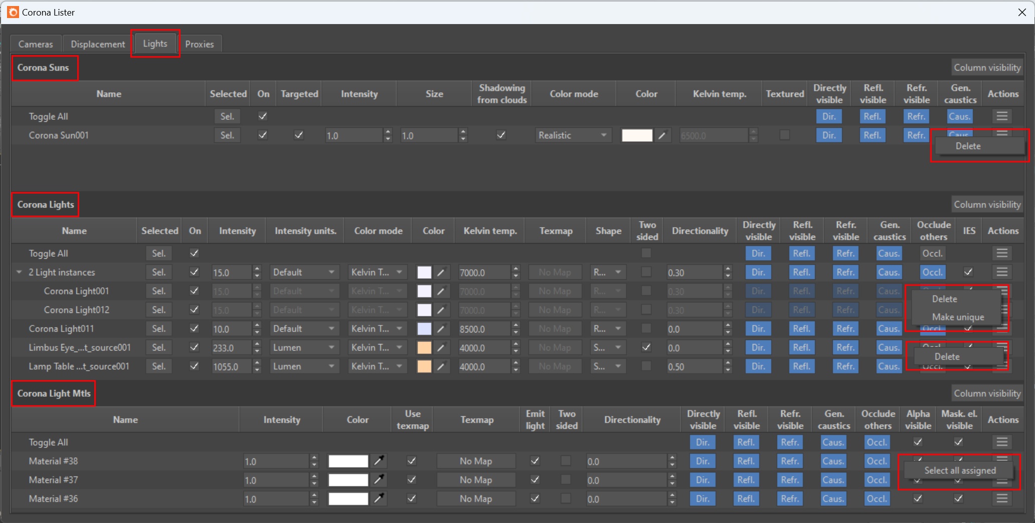 Corona for 3ds Max > Corona Lister > Corona 11_Corona Lister_ Lights Tab_Actions Buttons Options.jpg